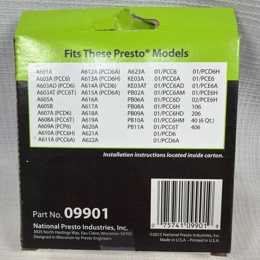 Presto 09901 6 Qt Pressure Cooker Sealing Ring Gasket Air Vent OEM Part NEW